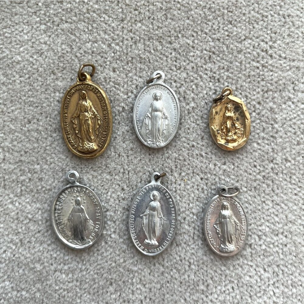 Lot of 6 Our Lady Medals, Catholic, Various Metals and Sizes